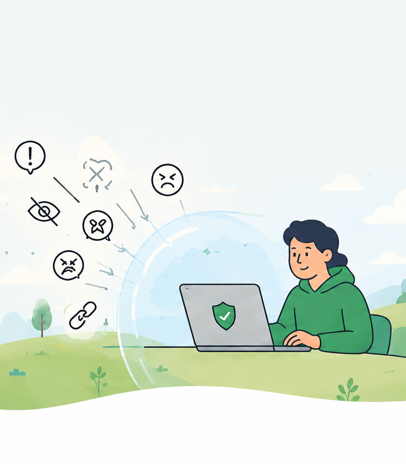 User browsing the internet in a calm space
